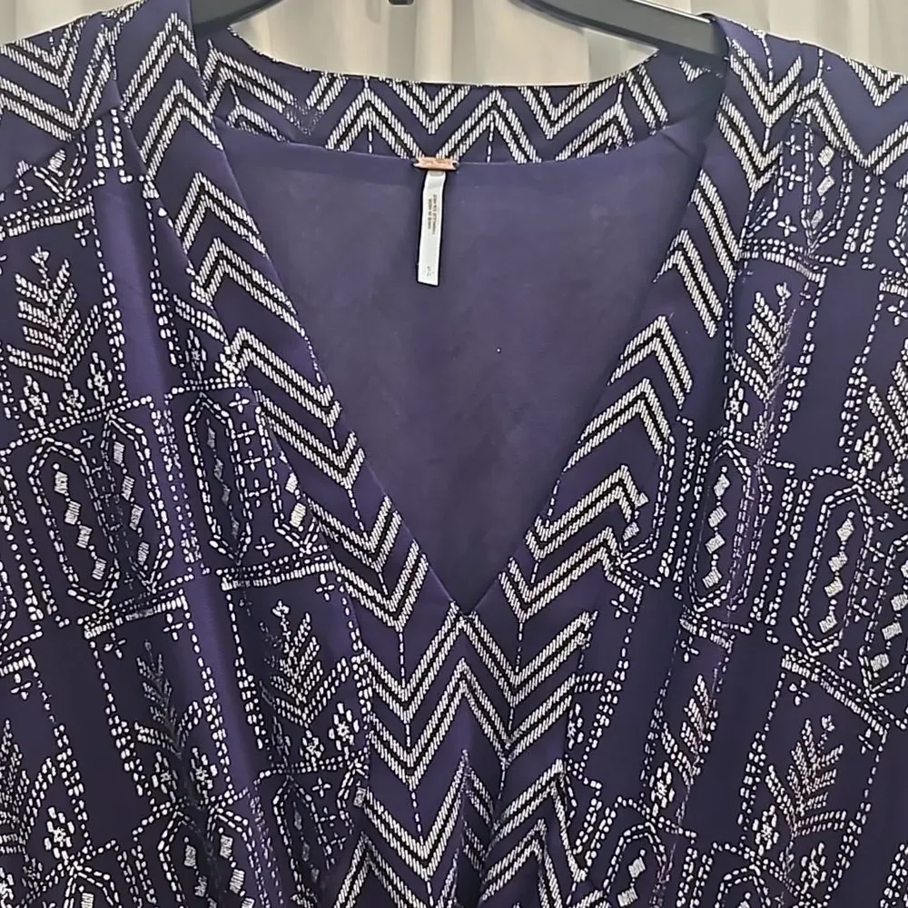 Free People Chevron V-Neck Blouson Mini Dress - Sz. Small - Picture 7 of 13